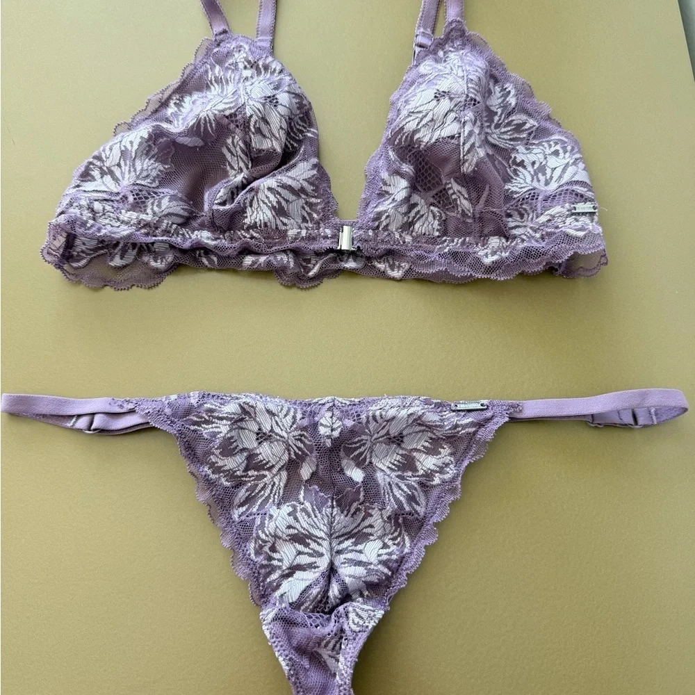 Lace Triangle Bralette & Thong Set — Dusty Mauve size S